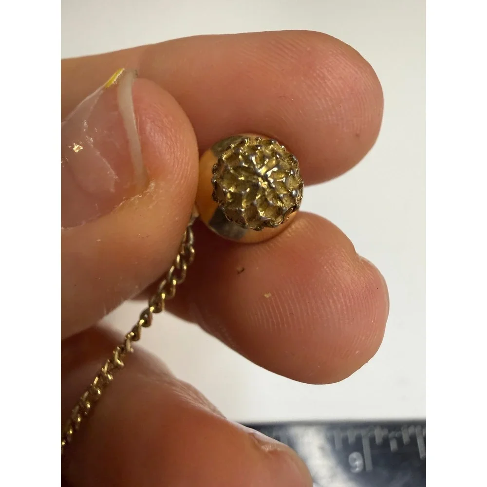 Vintage Gold Tone Textured Nugget Tie Tack with Safety Chain and T-Bar